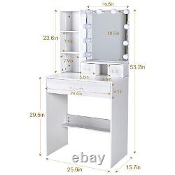 Dressing Table with LED Mirror Modern Vanity Table Makeup Desk Set Drawers White