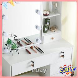 Dressing Table with LED Sliding Mirror & 6 Drawer Modern Makeup Vanity Stool Set