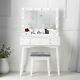 Dressing Table With Large Hollywood Lights Mirror Glass Tabletop Stool White Set