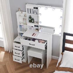 Dressing Table with Lights Mirror Stool Makeup Vanity Set Organizer Dresser Desk