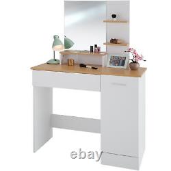 Dressing Table with Mirror Drawers Storage Makeup Open Shelves Vanity White New
