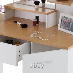 Dressing Table with Mirror Drawers Storage Makeup Open Shelves Vanity White New