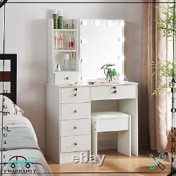 Dressing Table with Mirror White 6 Drawers Hidden Shelves For Women Girls Bedroom