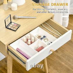 Dressing Table with Mirror and Drawer, Vanity Table for Bedroom, Natural