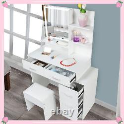 Dressing Table with Smart LED Lights Mirror + 5 Drawers + Stool Makeup Desk New