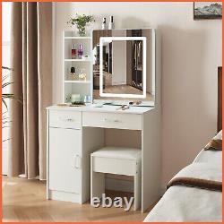 Dressing Table with Touch Control Dimmable LED Lighted Mirror Makeup Vanity Set