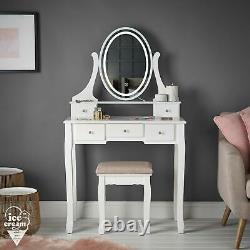 Dressing Table with Vanity Mirror Hollywood Lights Drawers & Stool Set Jewellery