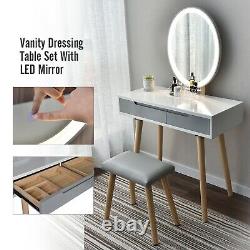 Dressing Table withLED Light Mirror Make up Desk Vanity Set Stool Free Organizer
