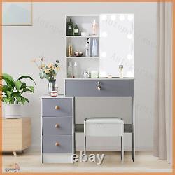 Dressing Table withSliding Lighted Mirror & 4Drawers For Bedroom Makeup Vanity Set