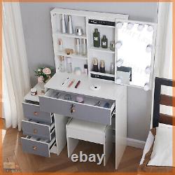 Dressing Table withSliding Lighted Mirror & 4Drawers For Bedroom Makeup Vanity Set