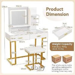 Dressing Tables Stools Set 100 x 45 cm Table Vanity Stool With LED Mirror