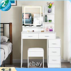 Dressing Vanity Makeup Table Set Cushioned Stool Drawer withLED Touch-Sreen Mirror