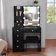 Dressing + Led Mirror Makeup Table With Stool Drawer Black Bedroom Vanity Set