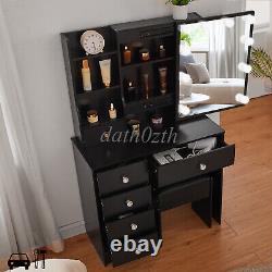 Dressing + led Mirror Makeup Table with Stool Drawer Black Bedroom Vanity Set