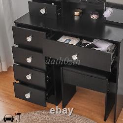 Dressing + led Mirror Makeup Table with Stool Drawer Black Bedroom Vanity Set