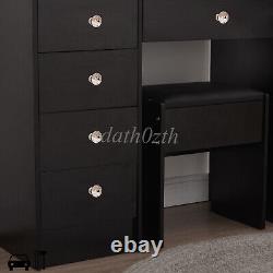 Dressing + led Mirror Makeup Table with Stool Drawer Black Bedroom Vanity Set