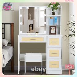 Dressing table and 4 drawers Vanity Hollywood with LED bulbs mirror and stool