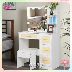 Dressing table and 4 drawers Vanity Hollywood with LED bulbs mirror and stool