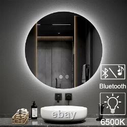 EMKE Round Bluetooth Bathroom Mirror with Cold LED Lights Illuminated Demister