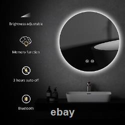 EMKE Round Bluetooth Bathroom Mirror with Cold LED Lights Illuminated Demister