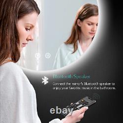 EMKE Round Bluetooth Bathroom Mirror with Cold LED Lights Illuminated Demister