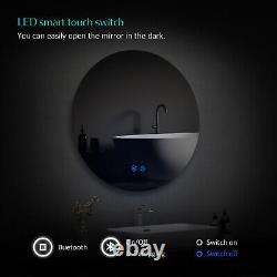 EMKE Round Bluetooth Bathroom Mirror with Cold LED Lights Illuminated Demister