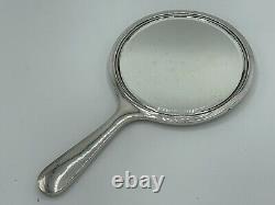 Edwardian Solid Silver Hand Held Dressing Table Mirror Bevelled Glass B/ham 1919