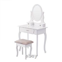 Elegant Vanity Dressing Table Set Jewelry Makeup Desk & Mirror Stool 3 Drawers