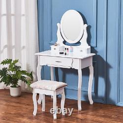 Elegant Vanity Dressing Table Set Jewelry Makeup Desk & Mirror Stool 3 Drawers