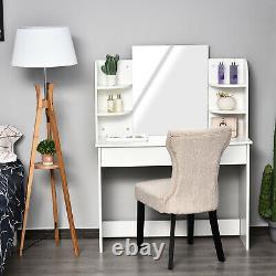 Elegant Wood Dressing Table With Mirror, Big Drawers, Open Shelf Bedroom White