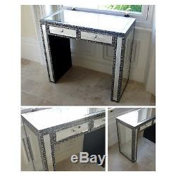 Embossed 2 Drawer Side Dressing Table Mirrored Console End Dresser Storage Desk