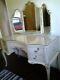 French Louis Style Dressing Table With Glass Top & Stunning 3 Piece Mirror