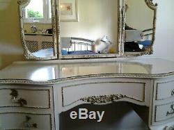 FRENCH LOUIS STYLE DRESSING TABLE with Glass Top & stunning 3 Piece Mirror