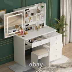FUFU and GAGA Mirror Makeup Vanity Dressing Table Sets With 3-Tier 5-Drawers