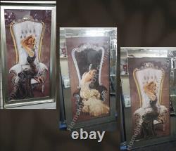 Figurative lady sitting on elegant chair crystals & mirror/gold frame pictures