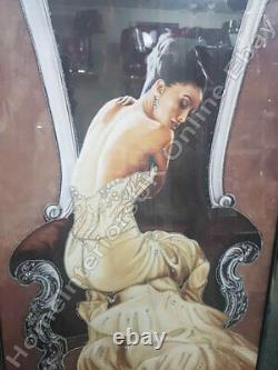 Figurative lady sitting on elegant chair crystals & mirror/gold frame pictures