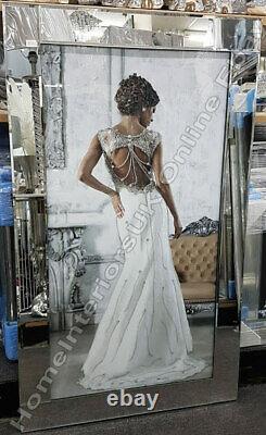 Figurative/lady white dress wall art with crystals, liquid art & mirror frames