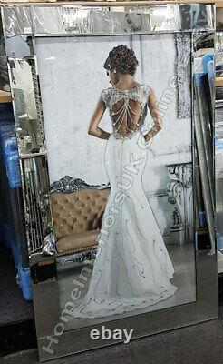 Figurative/lady white dress wall art with crystals, liquid art & mirror frames