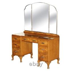 Fine Antique Art Deco Waring & Gillow Burr Walnut Dressing Table With Mirrors
