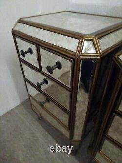 Fleur Mirrored Dressing Table 2 x Bedside Cabinets 1 x tall Chest of drawers