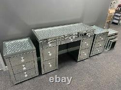 Floating Crystal Mirrored Glass Dressing Table Bedside Nest of Tables Furniture