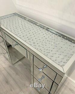Floating Diamond Glass Mirrored Bedroom 7 Drawer Dressing Table