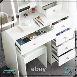 For Bedroom Dressing Makeup Table White Vanity Set With LED Lighted Mirror Stool