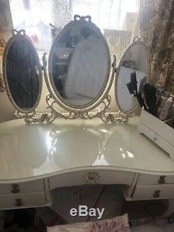 French Louis Style Kidney Shaped Dressing Table With Glass Top And Mirror