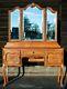 French Louis Xv Style Carved Oak Folding Mirror Dressing Table (b102)