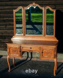 French Louis XV Style Carved Oak Folding Mirror Dressing Table (B102)