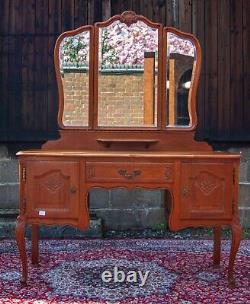 French Louis XV Style Carved Oak Triple Folding Mirror Dressing Table! (NWB73)
