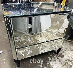 Full Glass Mirrored 3 Draw Chest of Draws Cabinet Dressing Table 81cm x 51cm