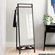 Full Length Mirror With Storage Rack Floor Standing Dressing Open Wardrobe Shelf