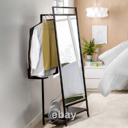 Full Length Mirror with Storage Rack Floor Standing Dressing Open Wardrobe Shelf